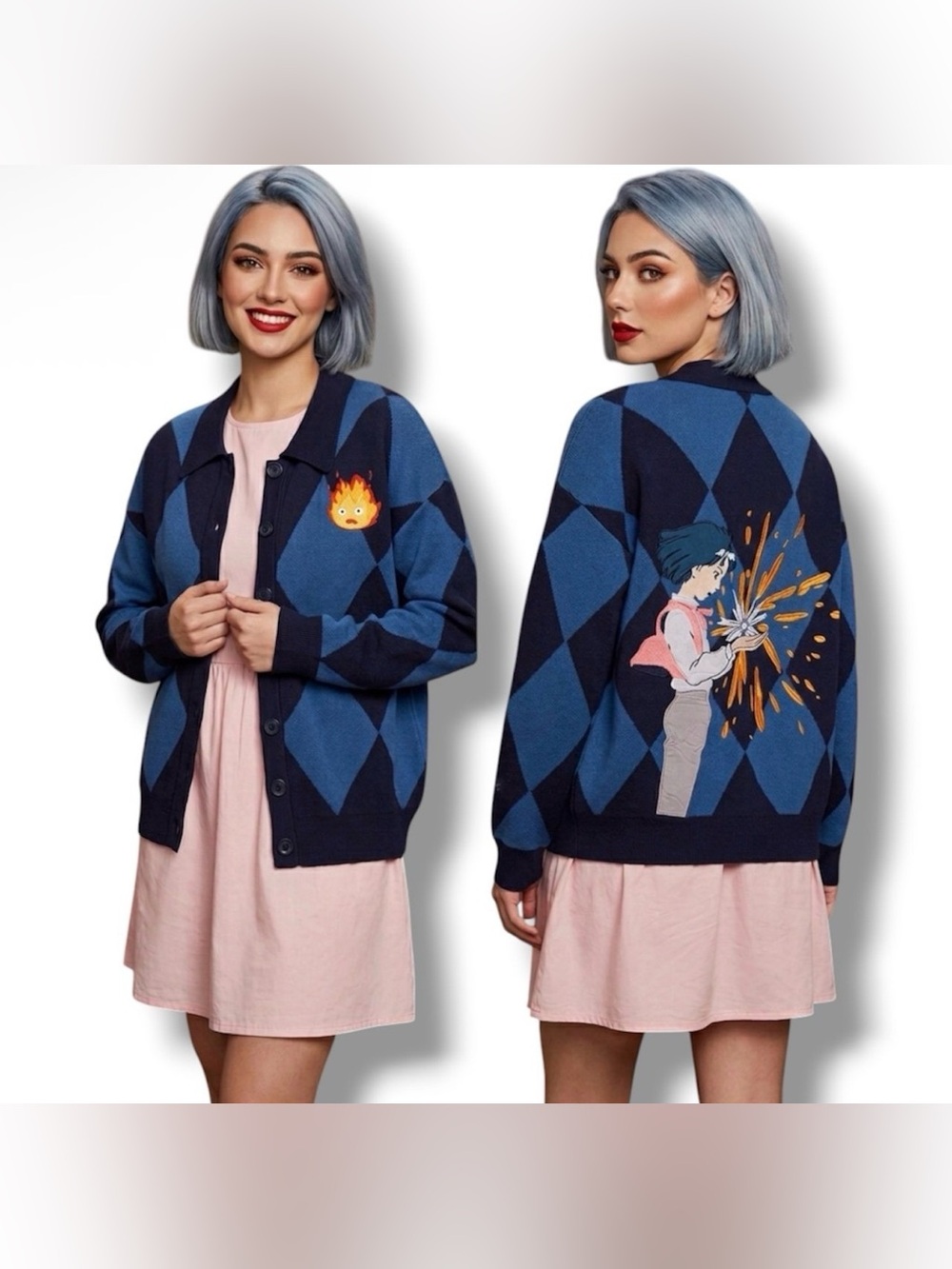 Studio Ghibli Howl's Moving Castle Calcifer Collared Women's Cardigan (Medium)